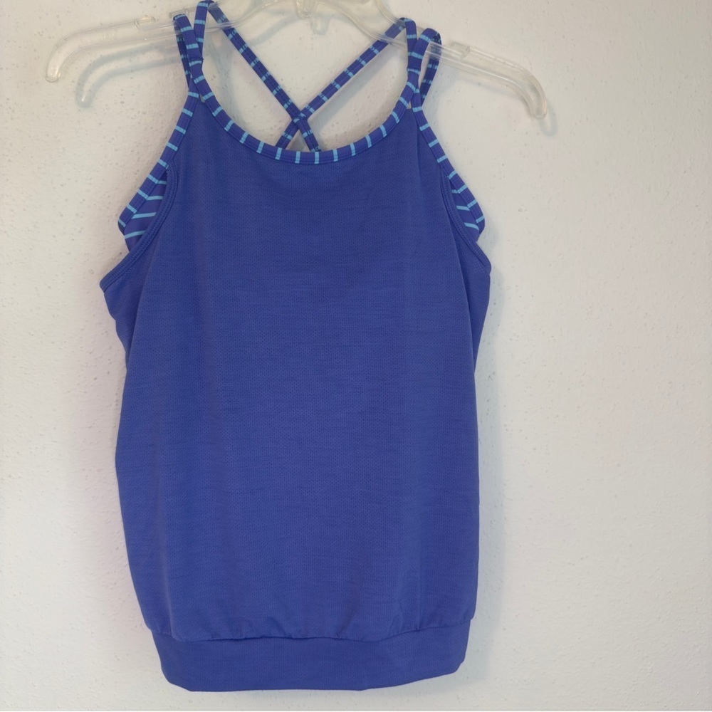 Athleta Girls Purple and Blue Tank Top with Built In Bra Criss-Cross Straps Sz L